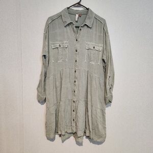 Pilcro Anthropologie Roll Tab Sleeve Linen Blend Tiered Shirt Dress Medium